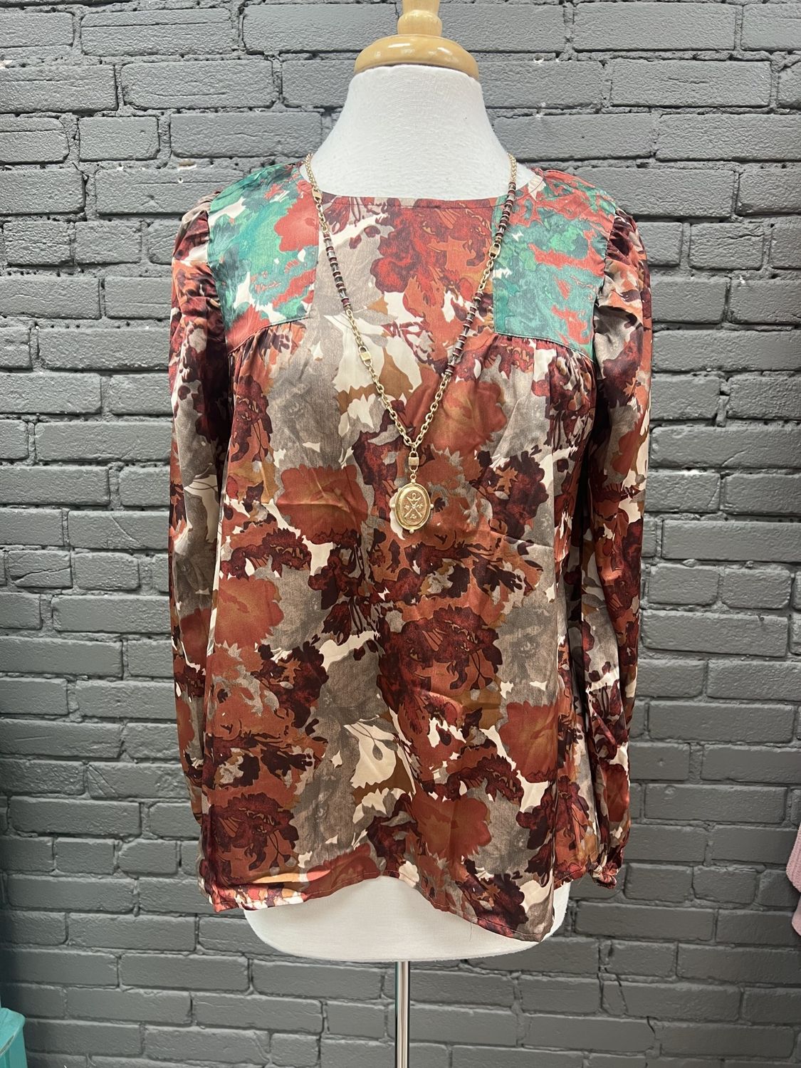 Patty Burnt Orange Long Sleeve Blouse, Size: Small