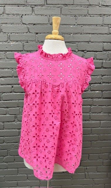 Bianca Pink Eyelet Tank, Size: Small