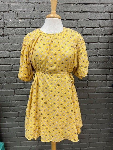 Billie Printed Puff Sleeve Waist Tie Dress, Size: Small
