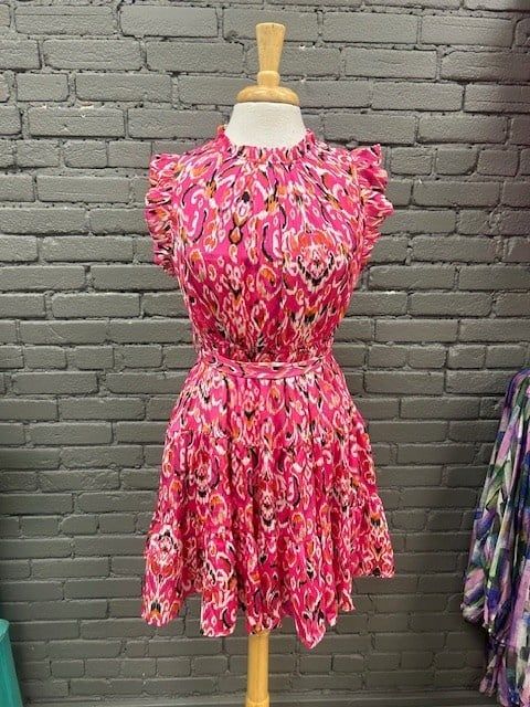 Amelia Print Ruffle Tiered Tie Dress, Size: Small