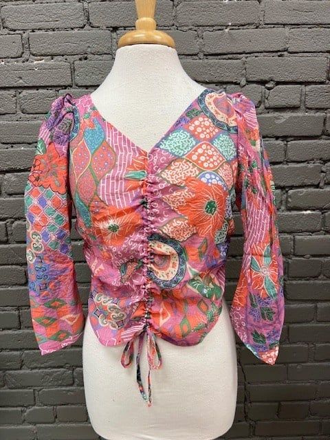 Karla Coral Drawstring Blouse, Size: Small