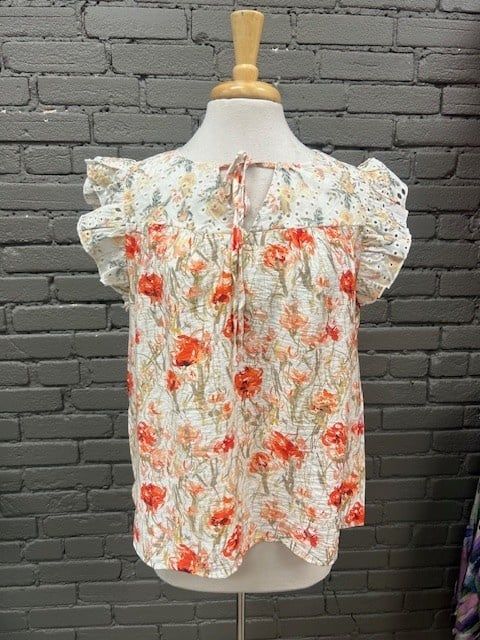 Marlowe Floral Eyelet Tie Top, Size: Small