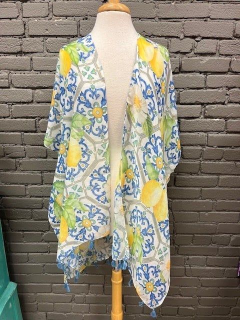 Lemon Print OneSize Cover Up, Color: Blue