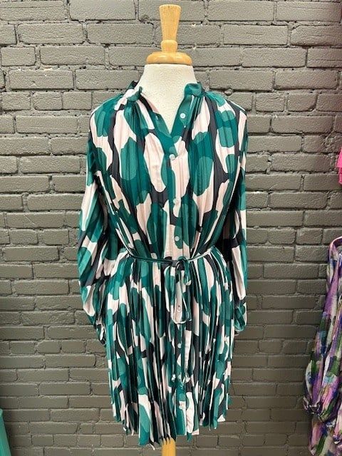 Celia Pleated Dress- OneSize, Color: Green