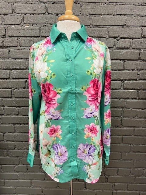 Birdie Floral Button HiLo Shirt, Size: Small