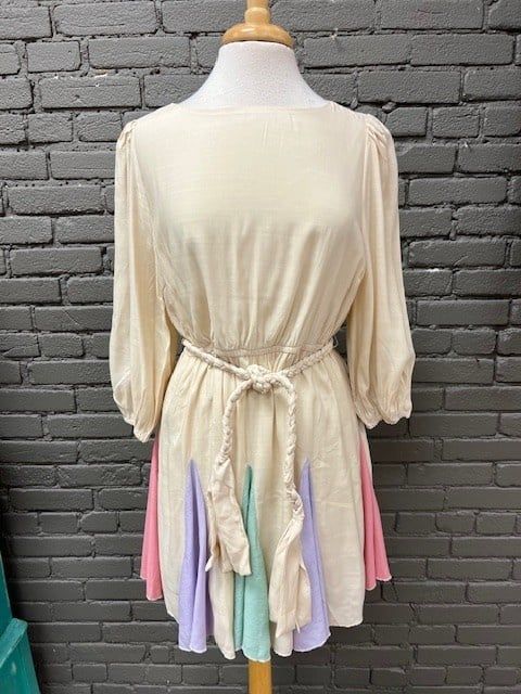 Maria Oatmeal Flutter Hem Tie Dress, Size: Small