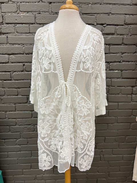 Beatrice Floral Lace Tie Kimono