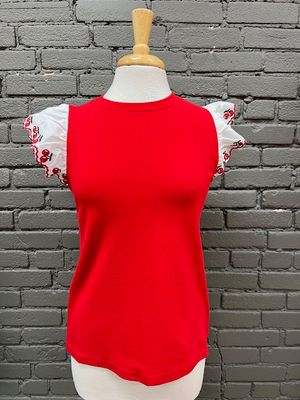 Ashton Cherry Embroid Rib Top