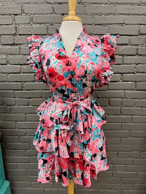 Celina Satin Print Belted Dress