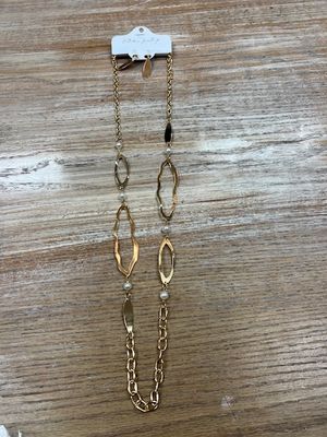 Long Gold Funky Oval Pearl Necklace