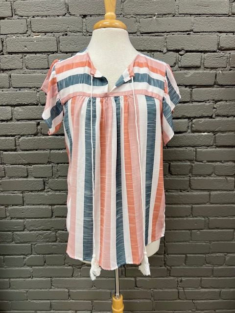 Morgan Stripe Ruffle Sleeve Top