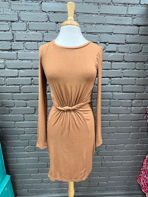 Thea Camel Twist Rib LS Dress