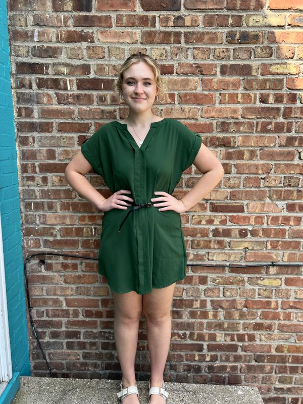 Natalie Olive Belted Shirt Dress