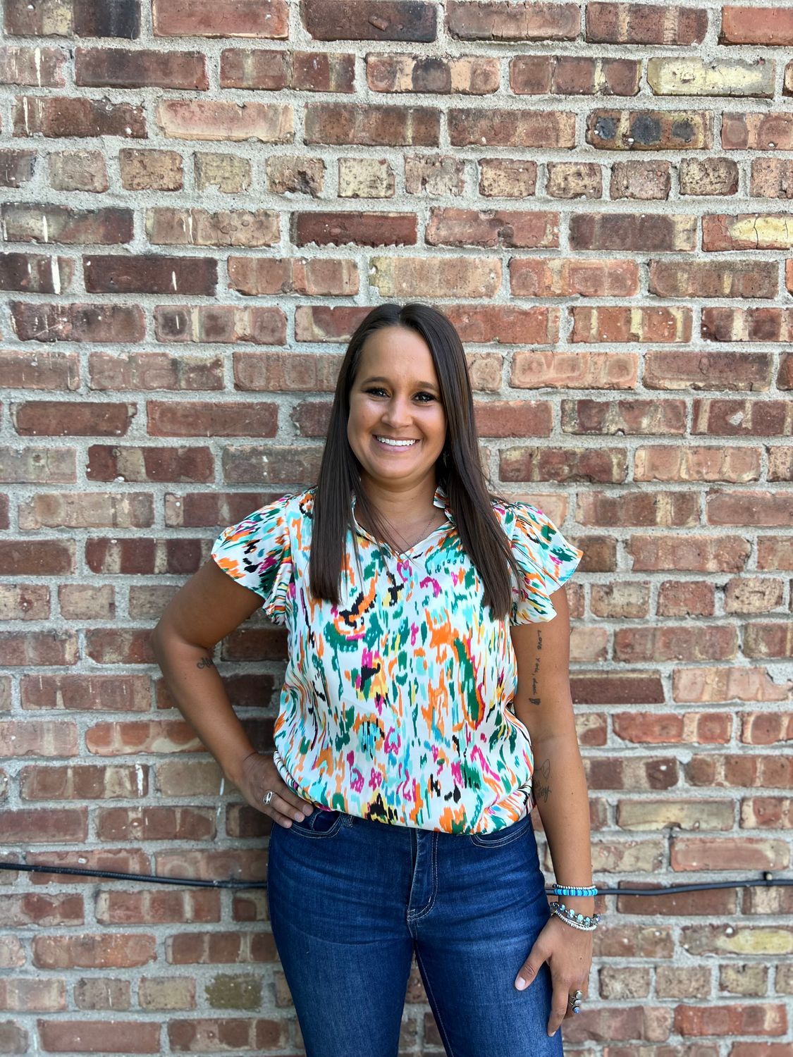 Izzy Abstract Print Ruffle Top