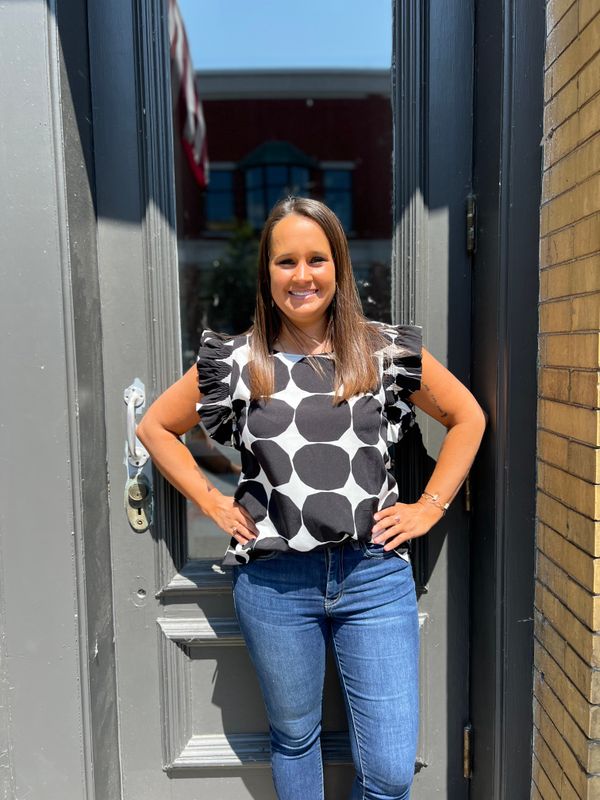 Tali Black Polka Dot Ruffle Top