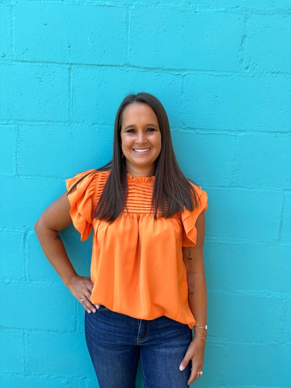 Arden Orange Ruffle Smock Top