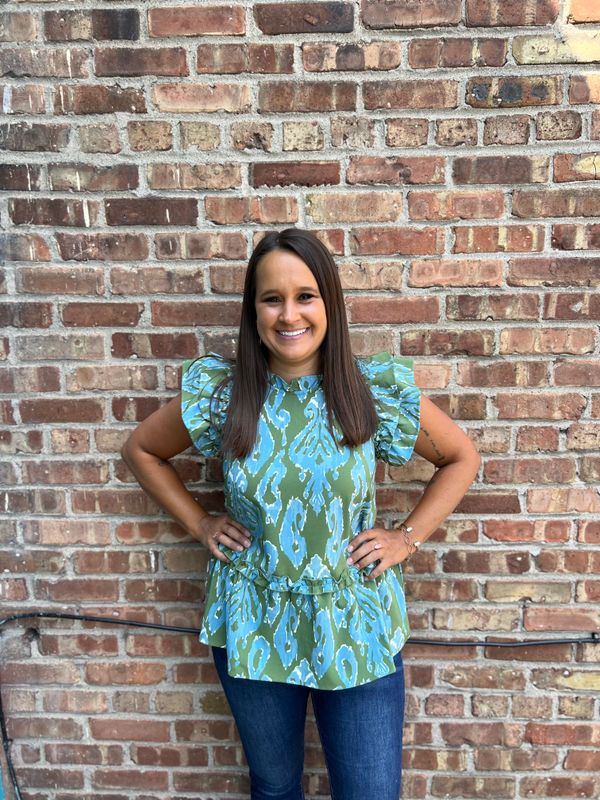 Sage Woody Flounce Top