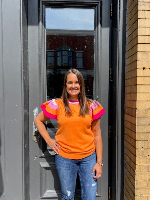 Jordan Orange Knit Contrast Sleeve Top
