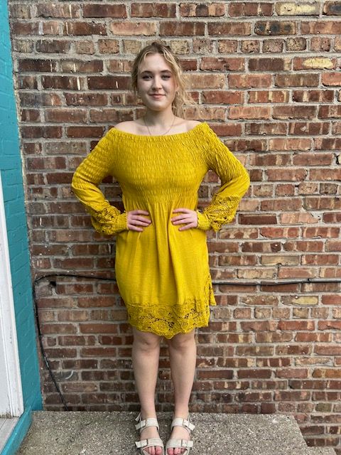 Dani OTS Mustard Smock Crochet Dress