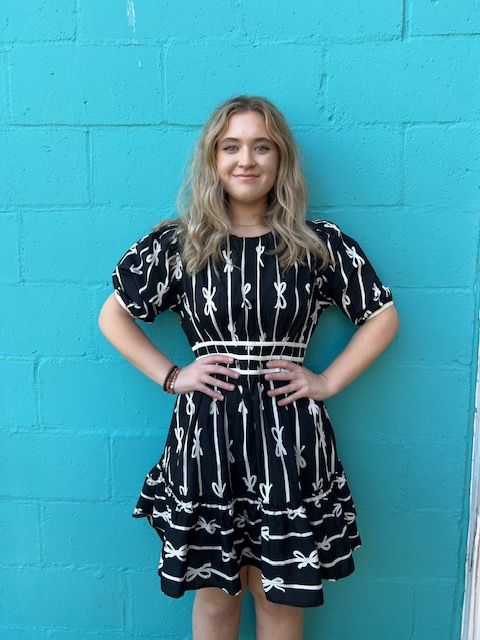 Caroline Black White Bow Print Dress