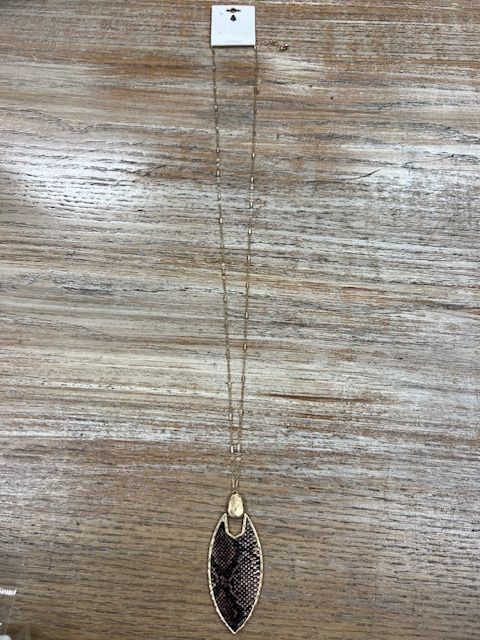 Long Gold Snake Print Pendent Necklace