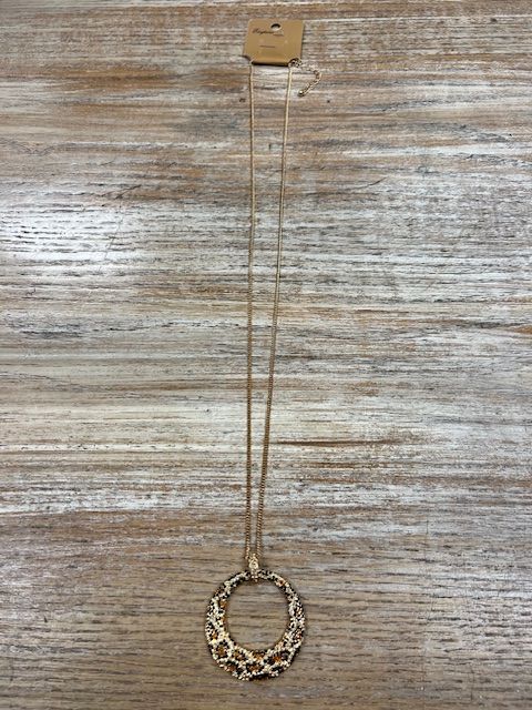 Long Gold Leopard Stone Necklace