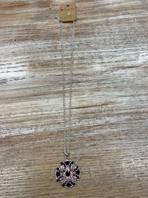 Long Silver Necklace Purple Stone Pendent