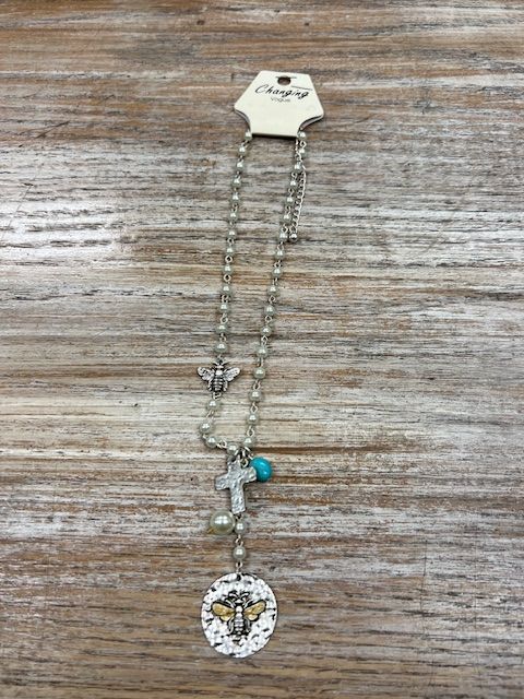 Pearls Bee Cross Necklace