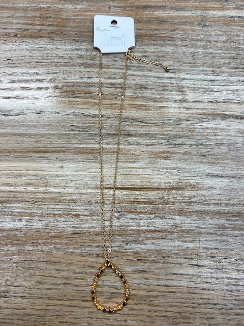 Gold Teardrop Stone Necklace