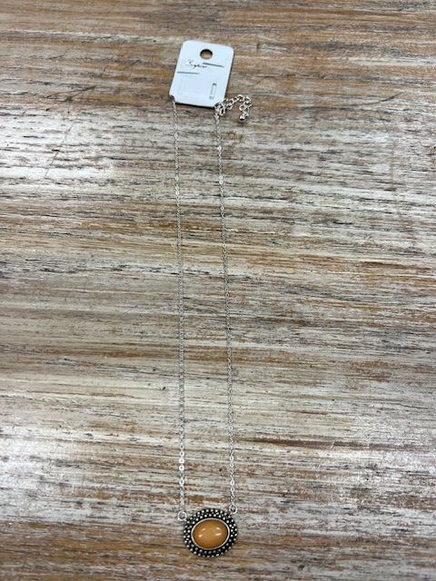 Silver Necklace Brown Stone Pendent