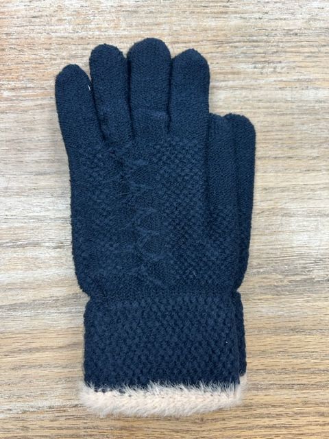 Knit Fur Gloves , Color: Navy