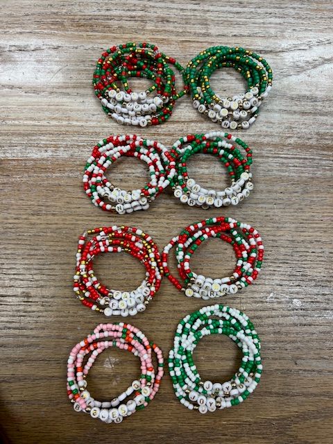 Holiday Word Stretch Bead Bracelets
