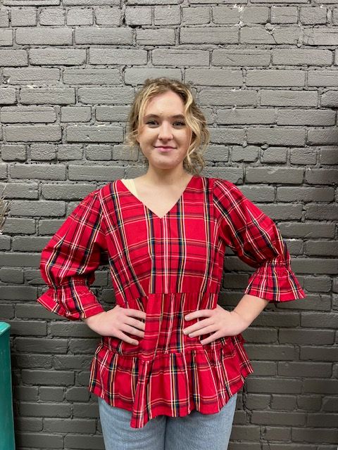 Ashford Red Plaid 3/4 Top