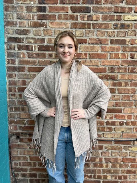 Ashby Cardigan Wrap Fringe Poncho- One Size