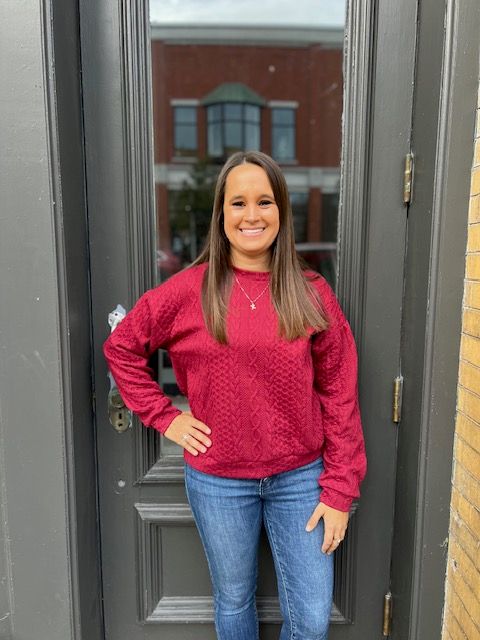 Emerson Wine Jacquard LS Top