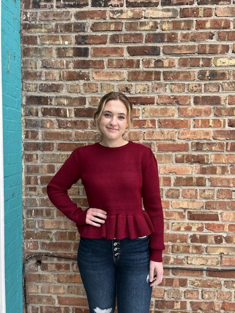 Hallie Cranberry Peplum Sweater
