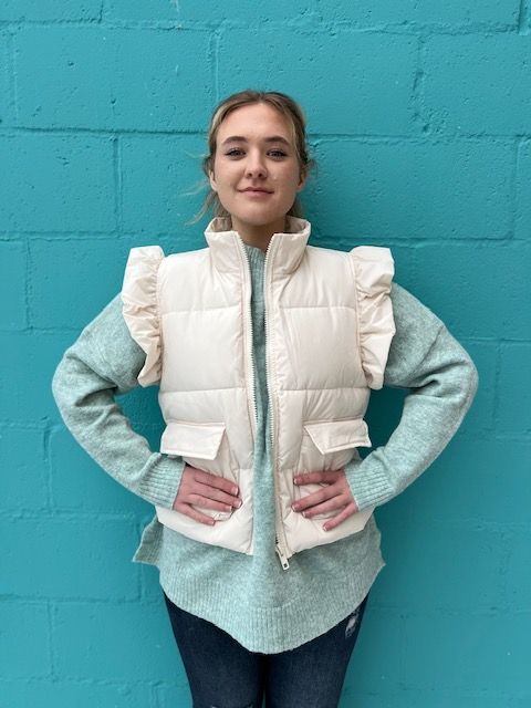 Kathy Cream Zip Puffer Vest