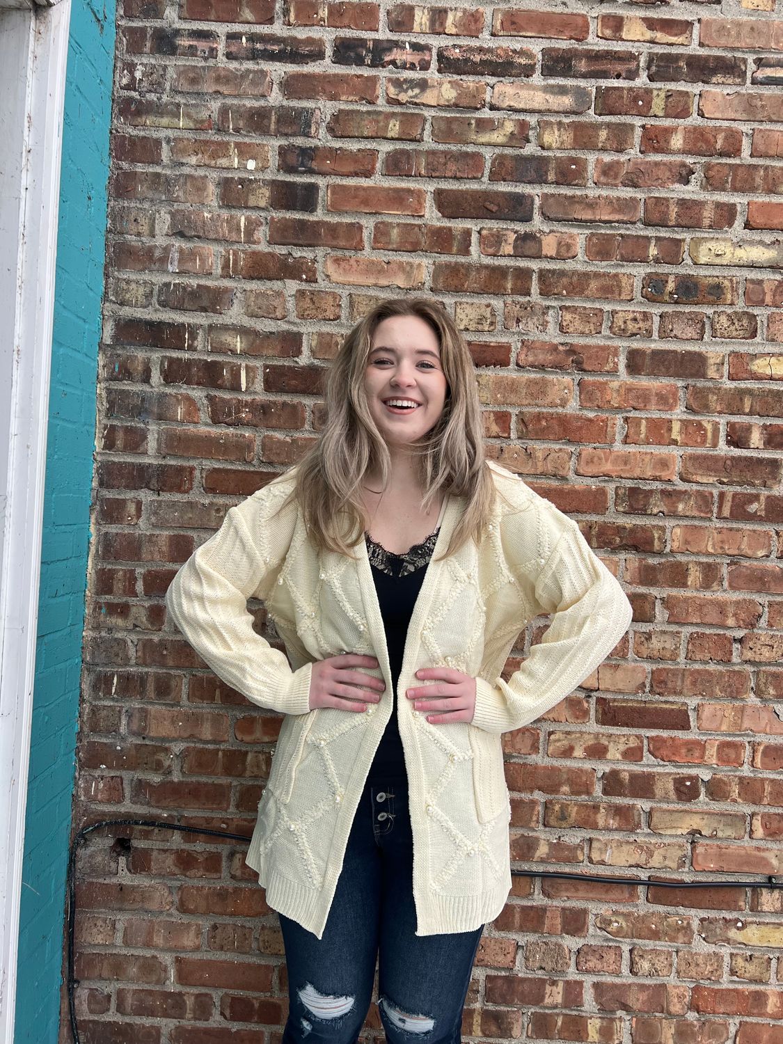 Edie Cable Knit Cardi w/ Pearls &amp; Pockets