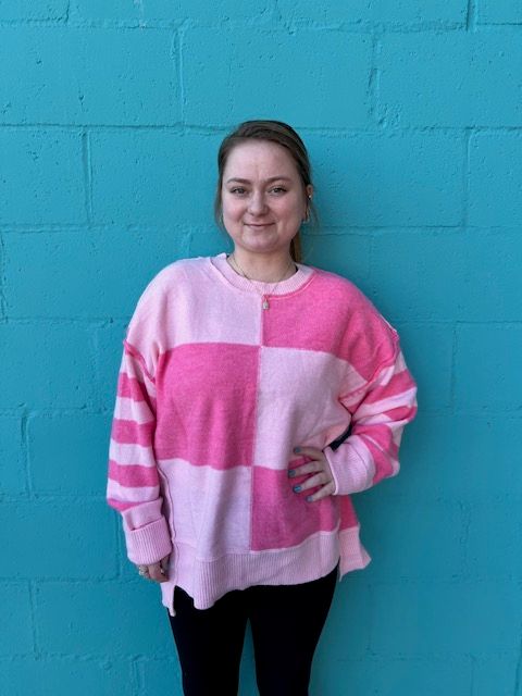 Celeste Pink Patchwork Stripe Sweater