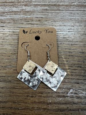 Silver Gold Hammered Diamond Earrings