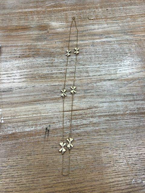 Long Gold Cream Bows Necklace