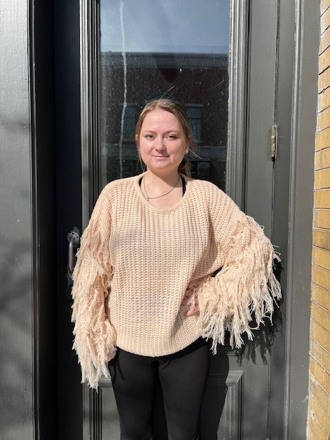 Gretel Stone Knit Pullover w/ Tassel Arms Sweater