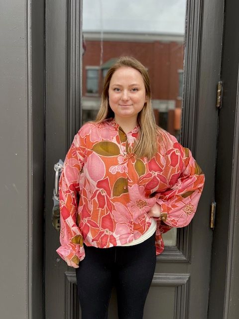 Joan Floral Batwing Button Blouse