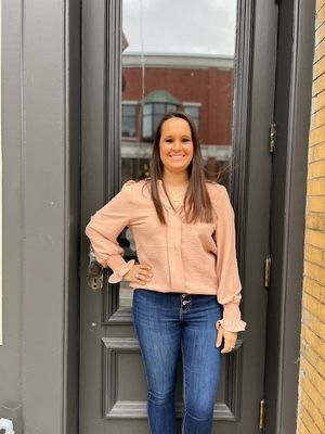 Barbara Beige Smocked Cuff LS Blouse