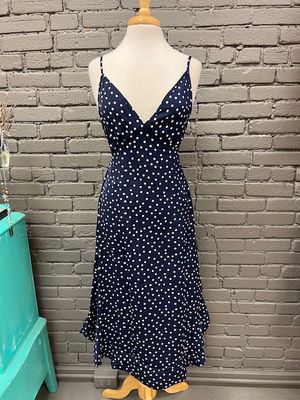 Claire Blue Polka Dot Midi Dress