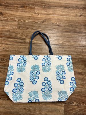 Blue block print tote bag