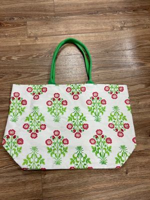 Green Block print tote bag