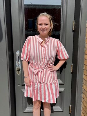 Shirley Pink Stripe Button Tie Dress