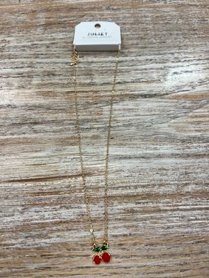 Gold Enamel Cherry Necklace