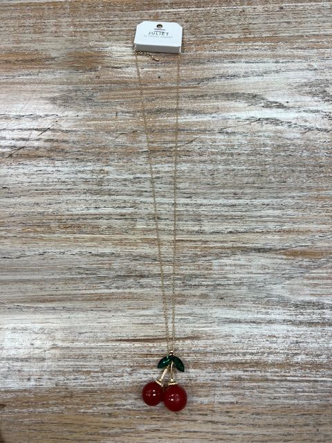 Long Gold Cherry Rhinestone Necklace
